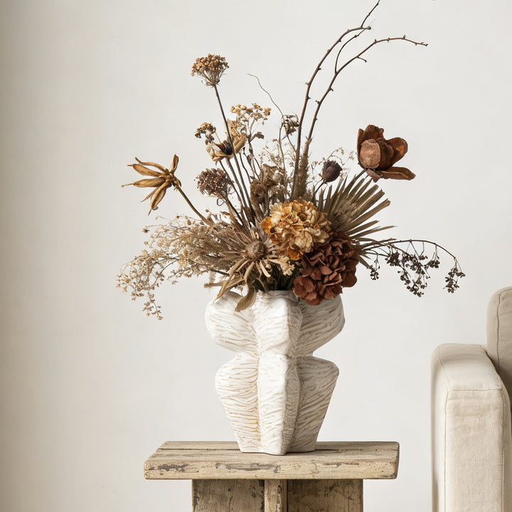 Ceramic Sculptural Torso Vase with Textured Glaze and Narrow Neck
