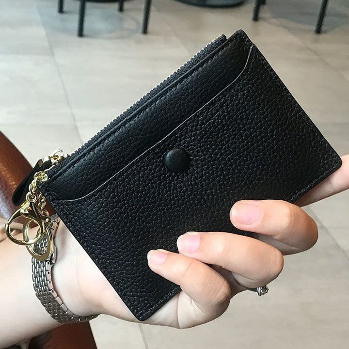 Textured  Leather Zip Card Holder Bowlift