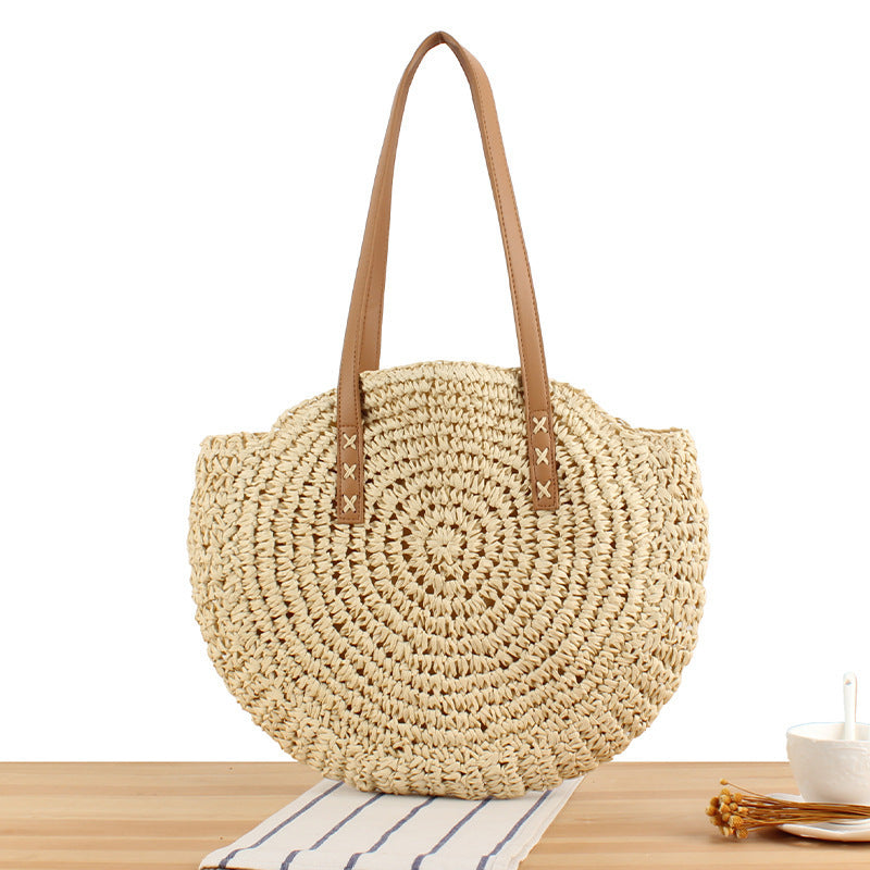 Round straw bag with leather handles Bowlift