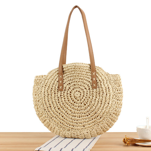 Round straw bag with leather handles Bowlift