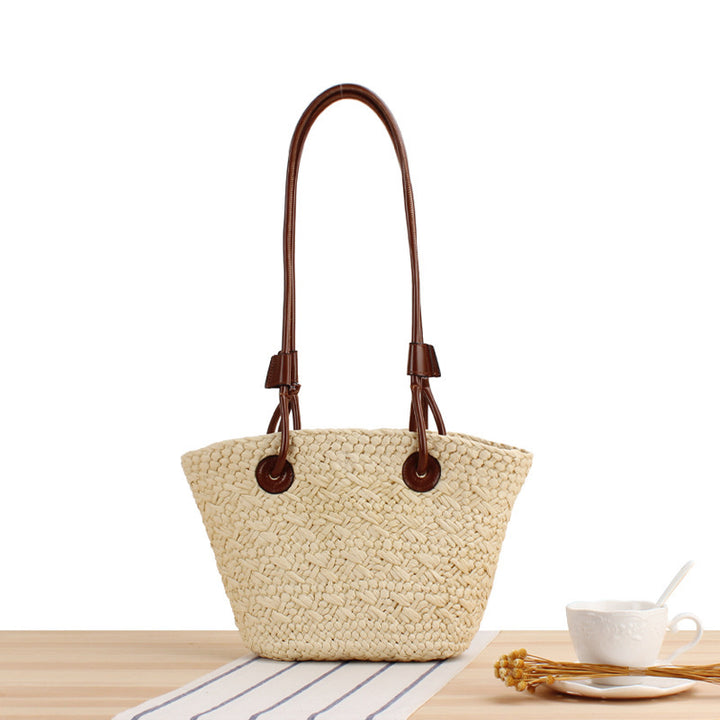 Handbag Made of Natural Weave with Leather Handles Bowlift