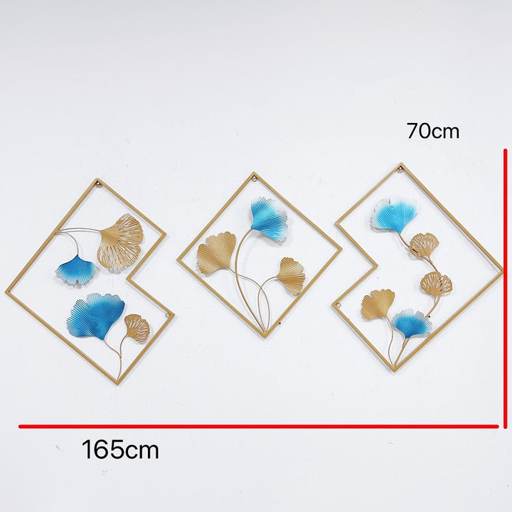 Decorative Metal Wall Art Set with Ginkgo Leaf and Floral Design Bowlift