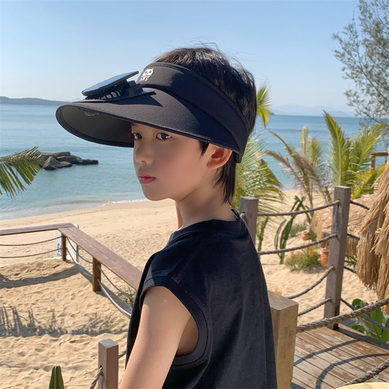 Child-Sunshade with Solar Fan and Integrated LED Lights Bowlift