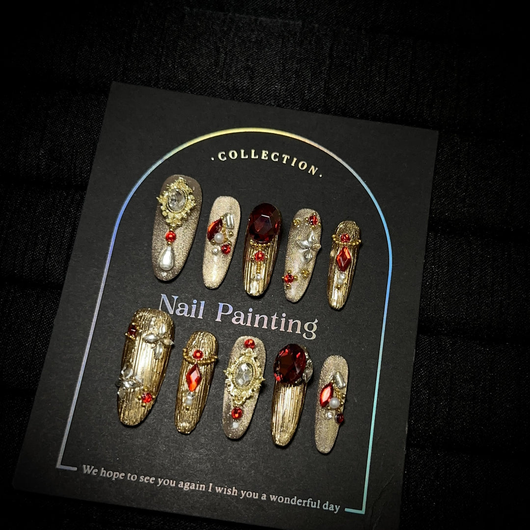 Luxurious Rhinestone-Embellished Press-On Nail Art