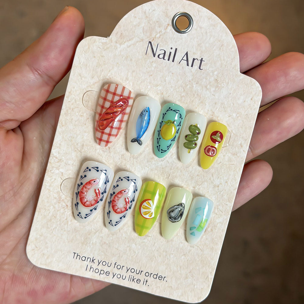 Artistic Ocean-Inspired Press-On Nails Bowlift