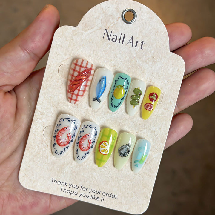 Artistic Ocean-Inspired Press-On Nails Bowlift