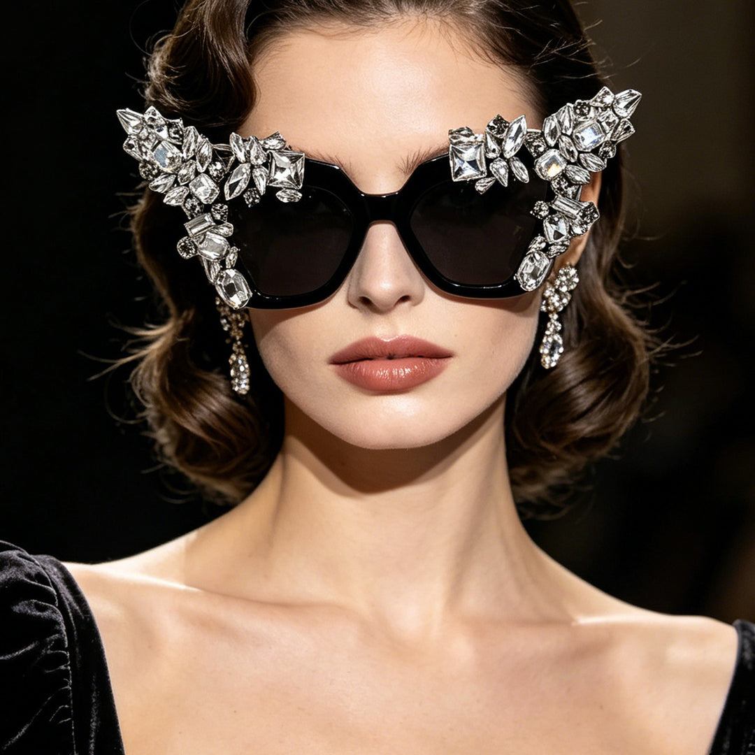 Ladies glamorous cat-eye sunglasses with extravagant crystal embellishments Bowlift