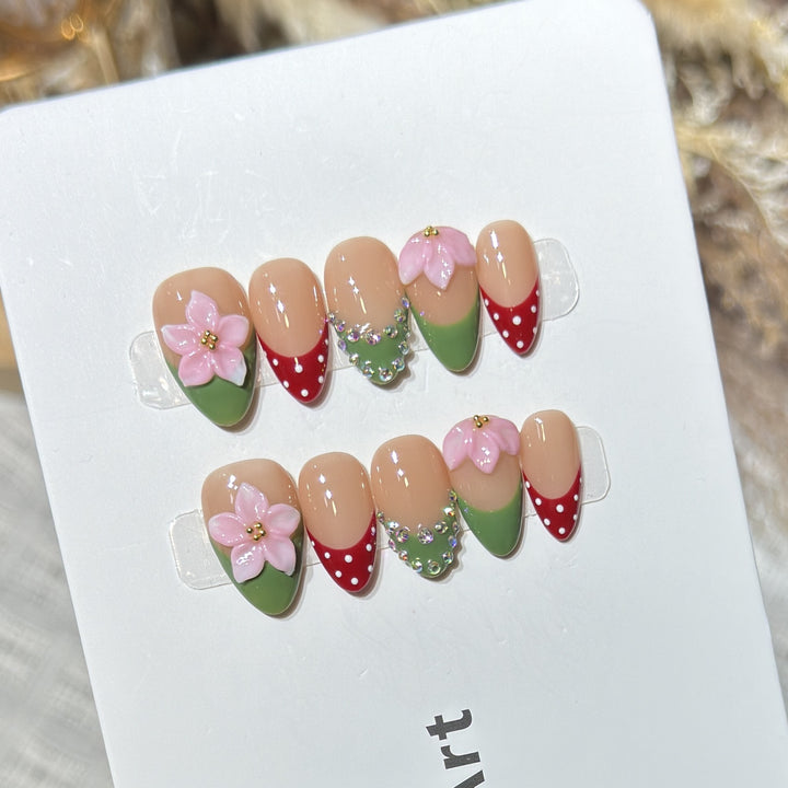 Floral-Themed Decorative Press-On Nail Set Bowlift 1788224030
