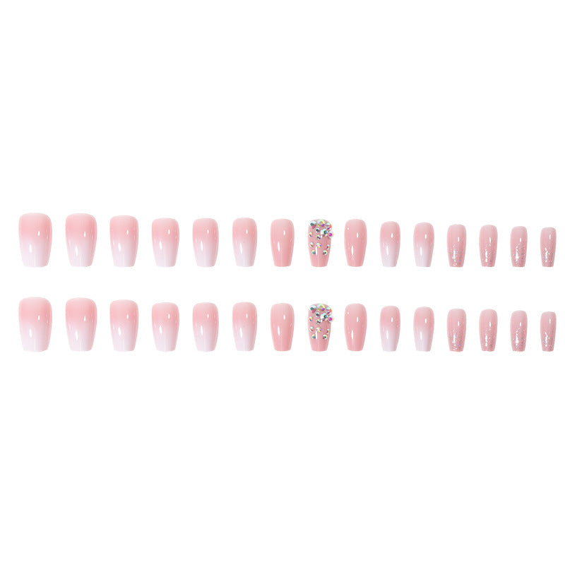 Glamorous Long Press-On Nails with Rhinestone and Gradient Design Bowlift