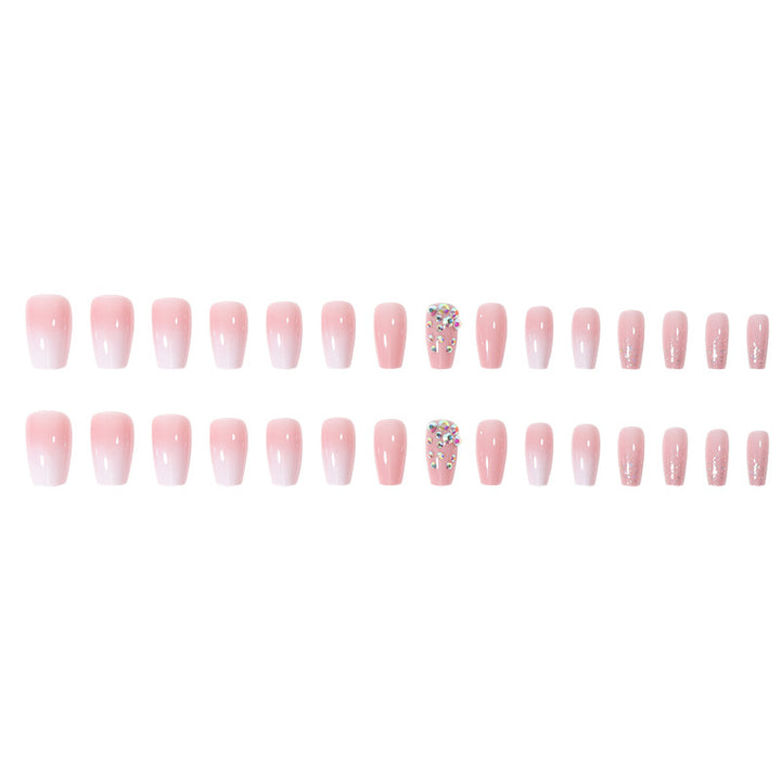Glamorous Long Press-On Nails with Rhinestone and Gradient Design Bowlift