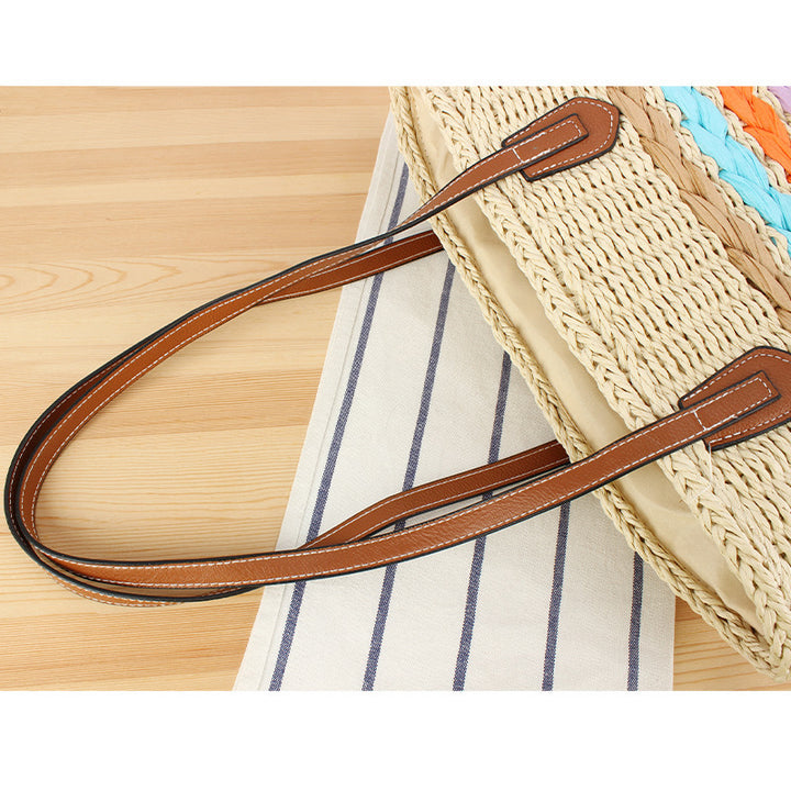 Leisure Beach Bag Made of Woven Natural Material with Colorful Decor Bowlift