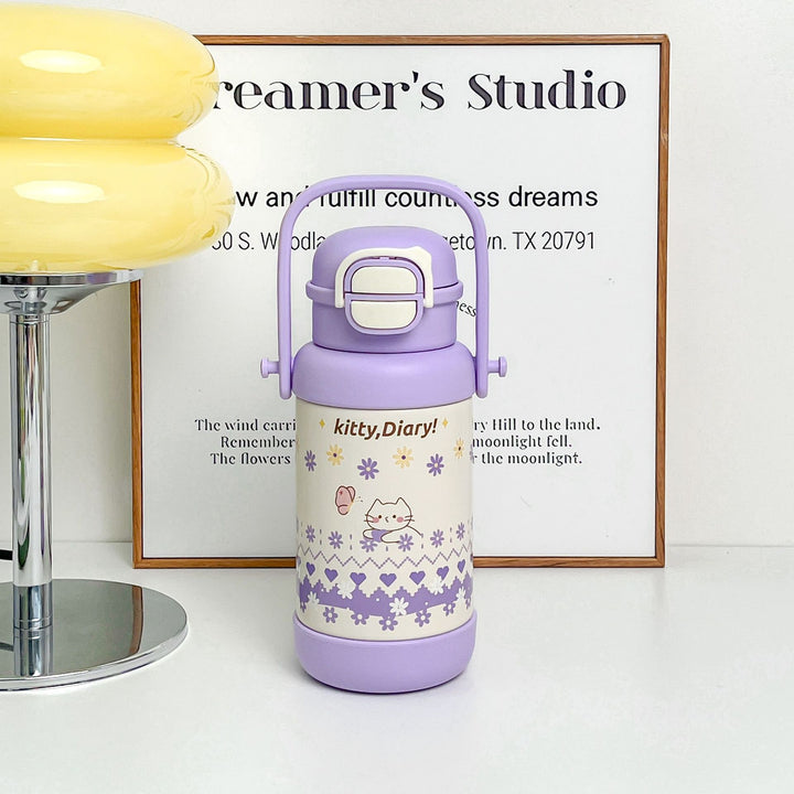 Insulated drinking bottle with folding lid and colorful animal motif Bowlift