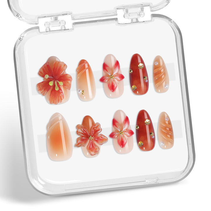 Artificial nail set with handcrafted flower designs Bowlift