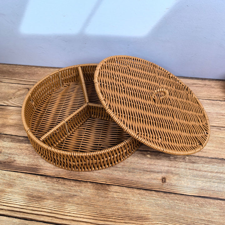 Ladies beef braided serving basket with three compartments Bowlift