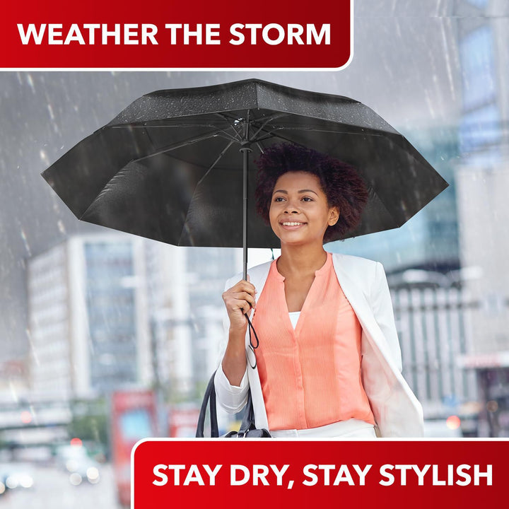 Compact automatic windproof travel umbrella with fiberglass ribs and ergonomic handle Bowlift