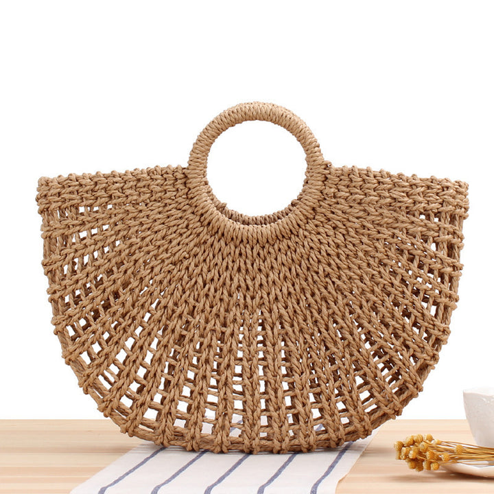 Handbag Made of Handwoven Wicker with Elegant Round Handle Bowlift