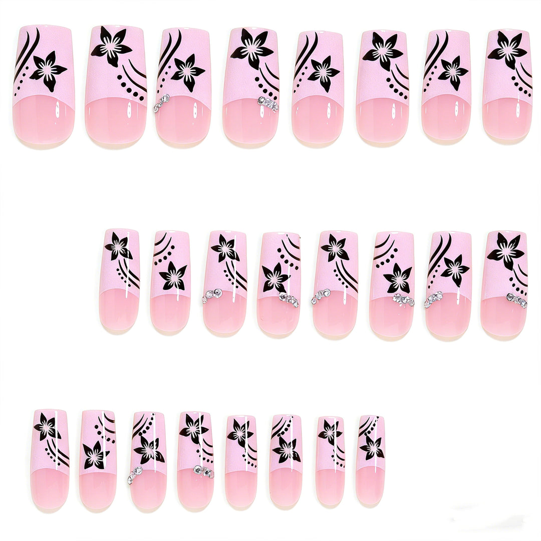 Decorative Floral Long Acrylic Nail Tips Bowlift