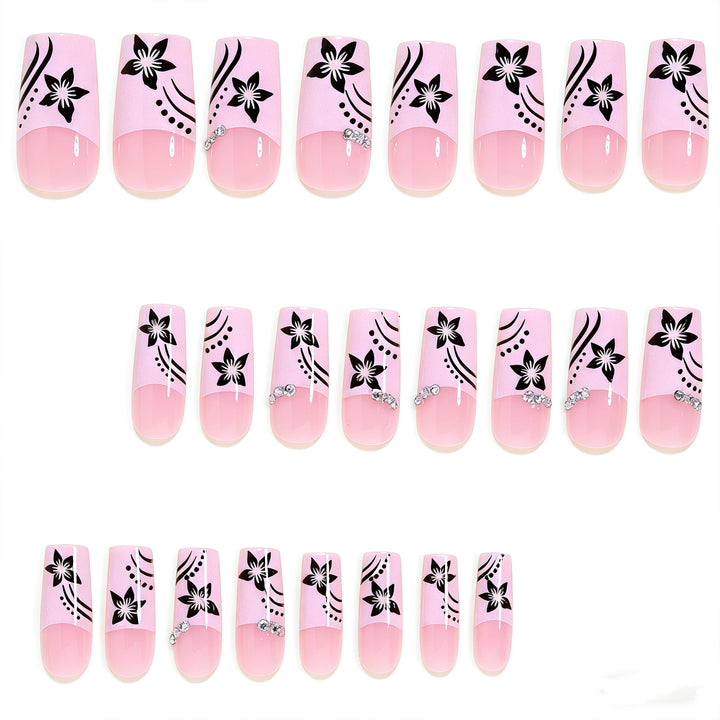 Decorative Floral Long Acrylic Nail Tips Bowlift