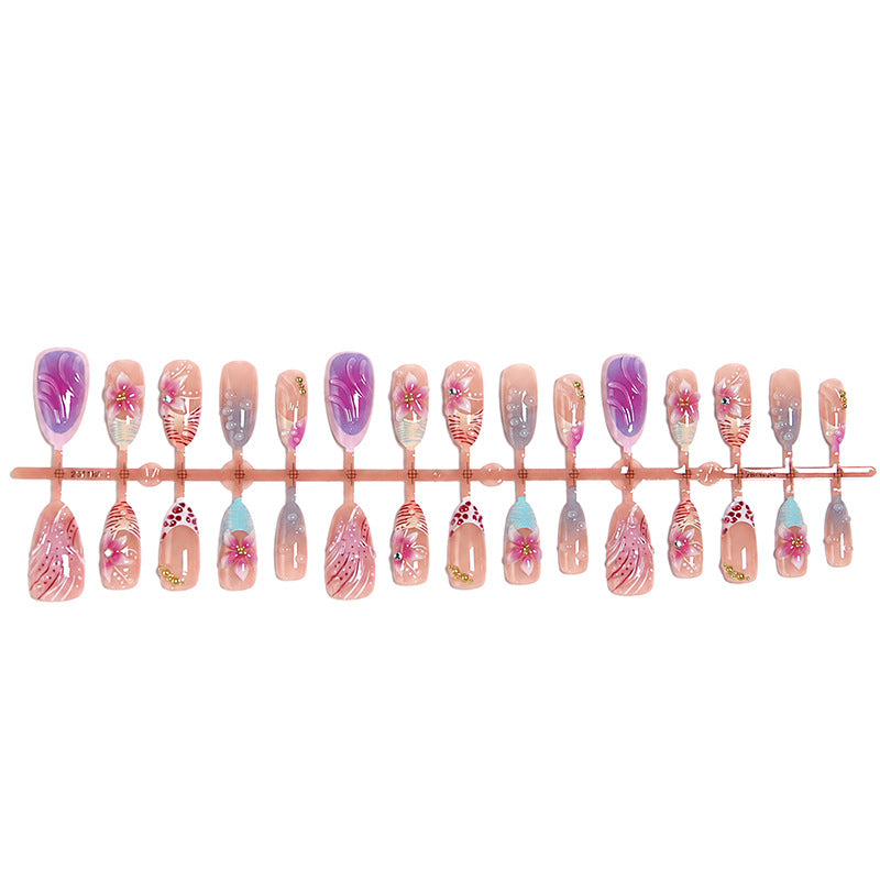 Artificial Nail Set with Floral and Glittering Accents Bowlift