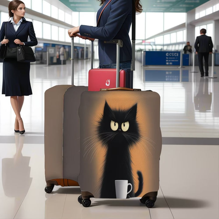 Unisex non-elastic suitcase cover with cartoon cat motif and cup design, durable travel suitcase protection Bowlift