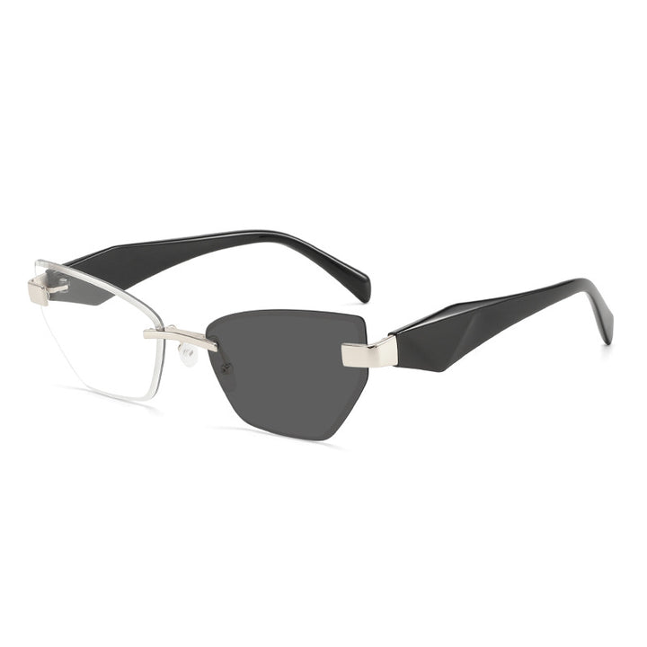 Rimless Geometric Cat-Eye Sunglasses with Sculpted Temples Bowlift