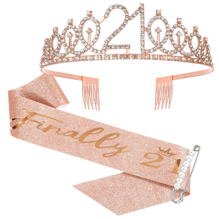 Women Crystal-Embellished Birthday Crown with Personalized Sash Bowlift