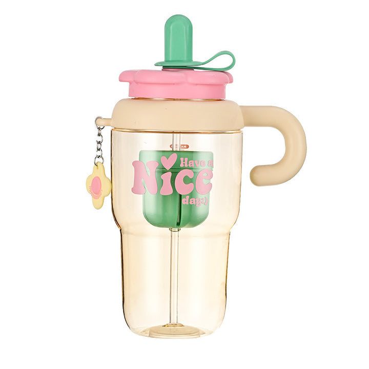 Unisex drinking cup with integrated straw and spill protection Bowlift