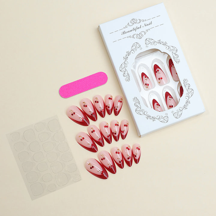 Acrylic nail set with fruity cherry design Bowlift