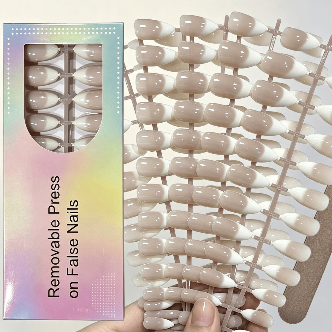 Elegant Gradient French Tip Press-On Nails Bowlift
