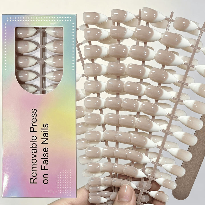 Elegant Gradient French Tip Press-On Nails Bowlift