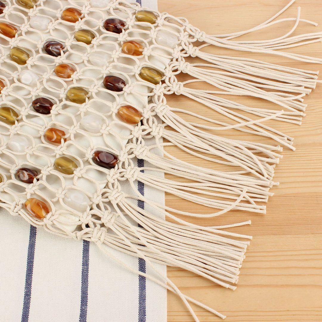 Hand-knotted shoulder bag with decorative beads and fringes Bowlift