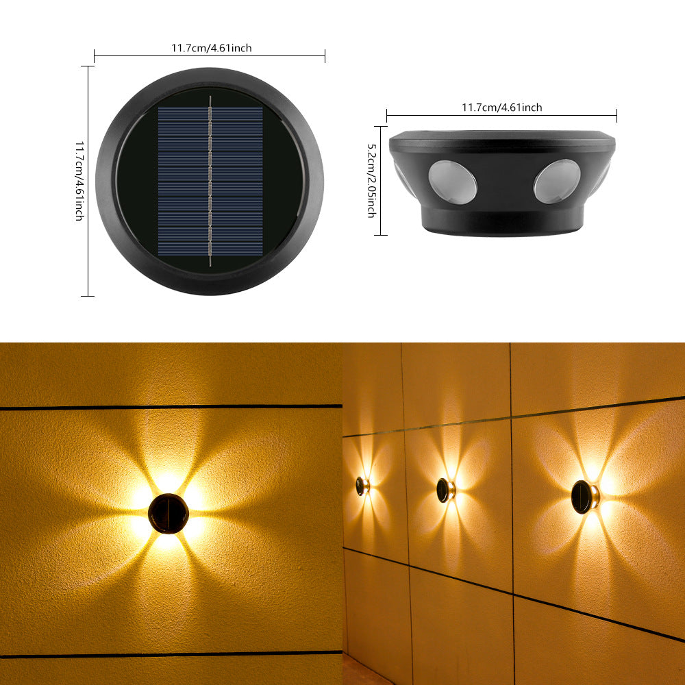 Round Solar Wall Lamp With Quad-Beam LED Decorative Outdoor Sconce And Weatherproof Housing Bowlift