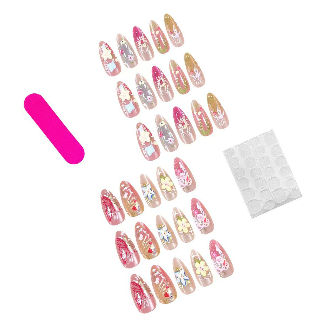 Artistic and decorated stiletto artificial nails Bowlift