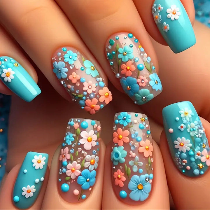 Nail set with floral 3D accents Bowlift