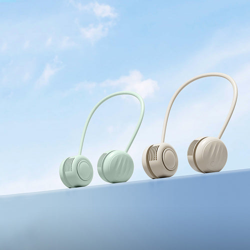 Cooling hands-free dual-head wearable neck fan with flexible gooseneck and USB-C recharge Bowlift