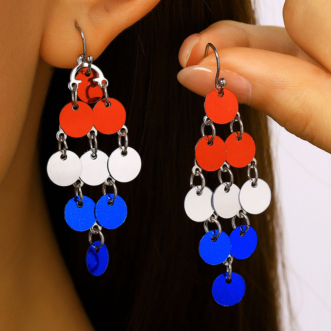 Women's nan patriotic novelty dangle hook earrings with laser-printed wooden fireworks charm Bowlift