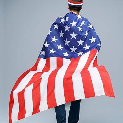 Unisex nan patriotic skeleton costume cape with flag print cape wig and handheld flags Bowlift
