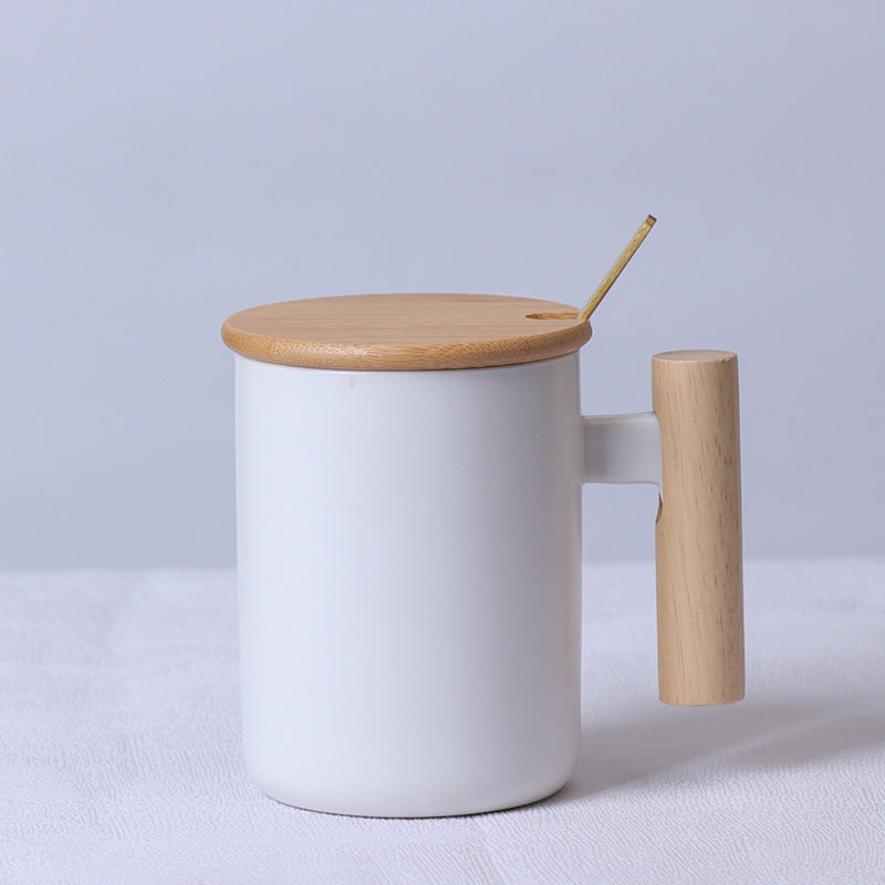 Ceramic Coffee Mug with Ergonomic Wooden Handle Bowlift
