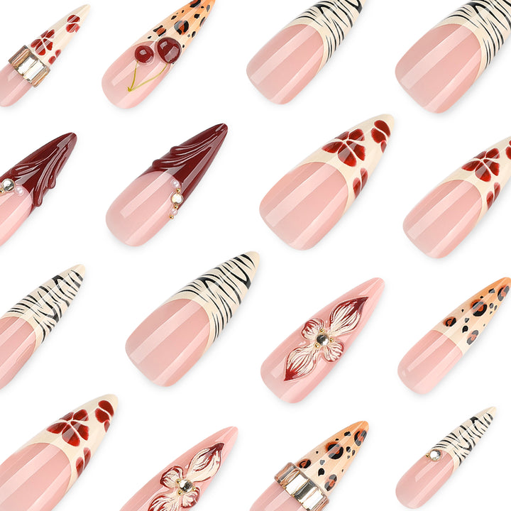 Artificial nail art with floral and animal motifs Bowlift
