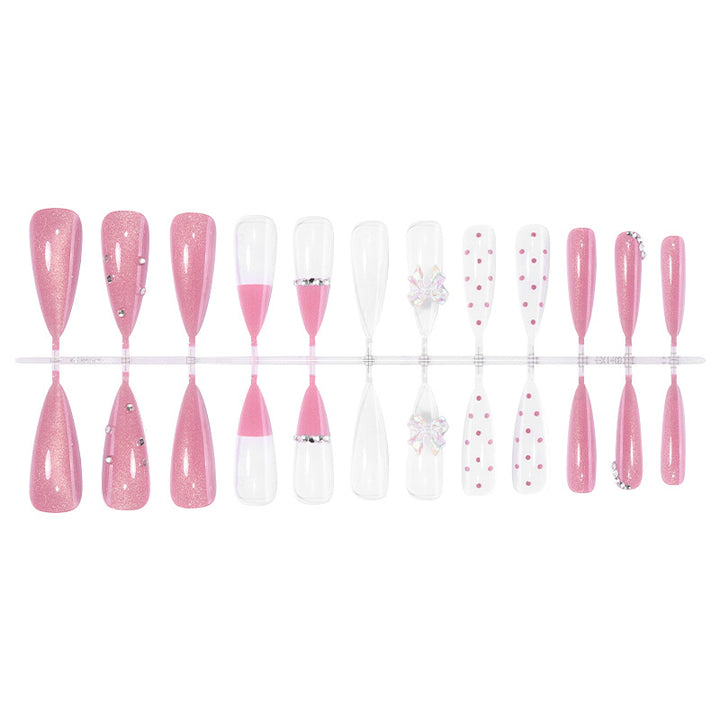 Decorative Press-On Nail Art Set with Glitter and Rhinestone Accents Bowlift