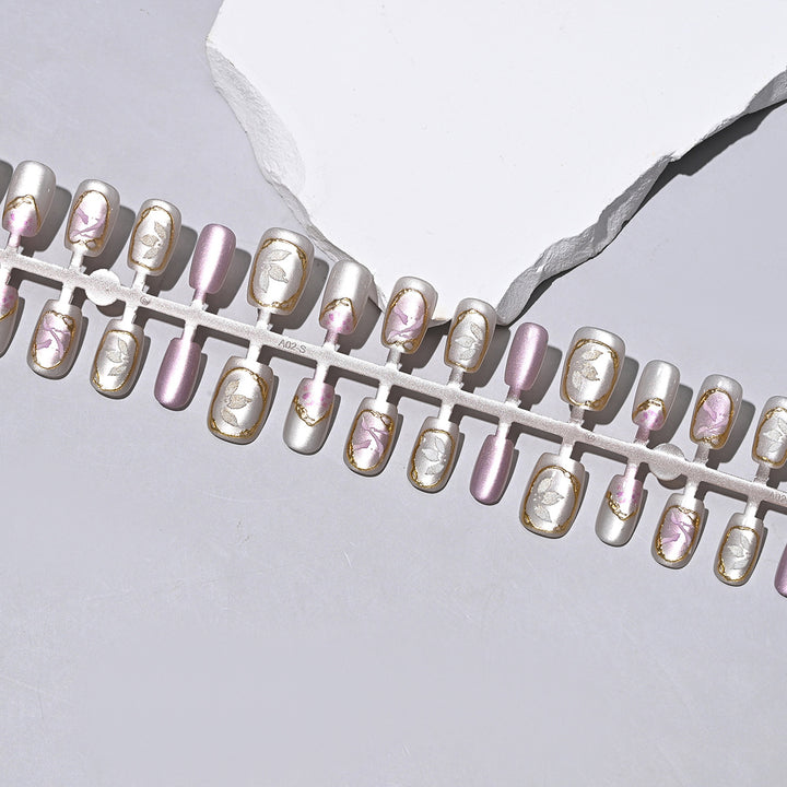 Decorative Press-On Nail Set with Floral Accents Bowlift