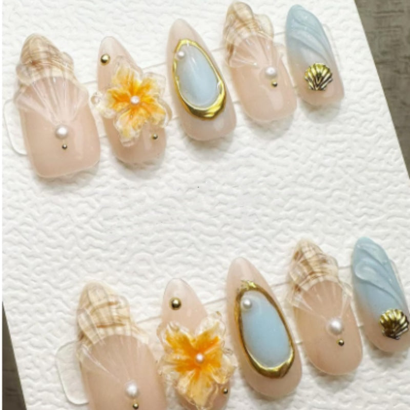 Artistic Floral and Star-Embellished Press-On Nail Set Bowlift