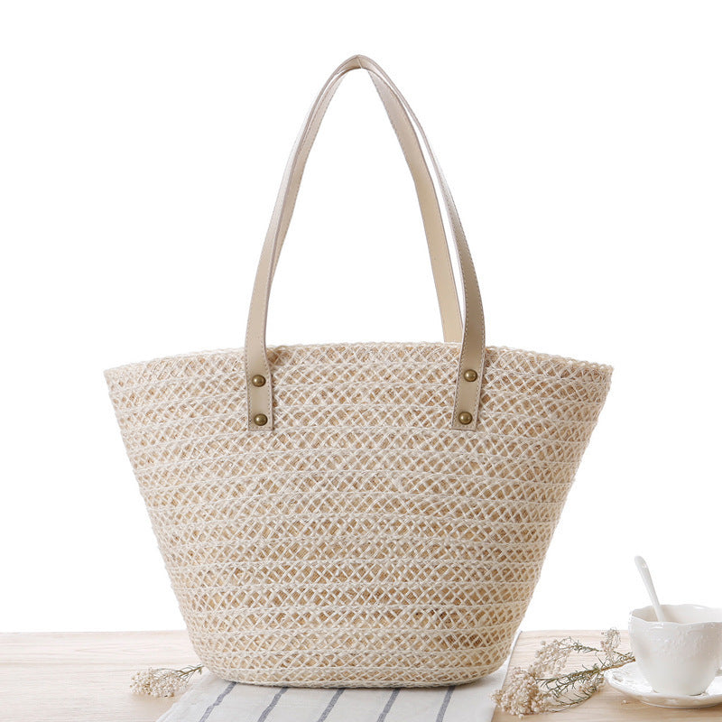 Woven Material Beach Bag with Elegant Bow Decoration Bowlift