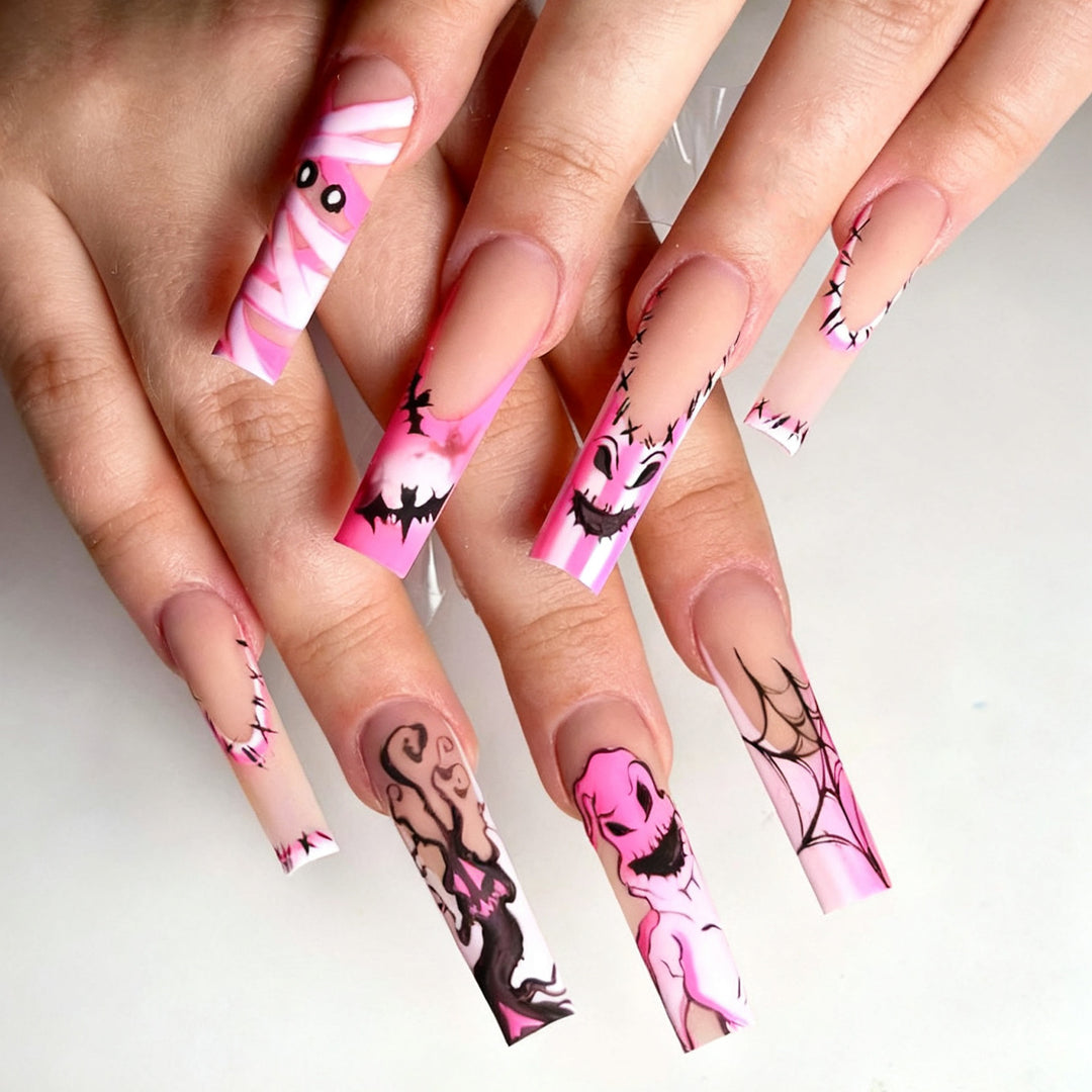 Theatrical Halloween-Themed Long Press-On Nails Bowlift