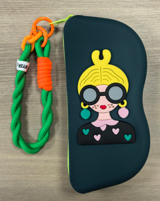 Molded silicone protective sunglasses case with paracord wrist strap and 3D floral eyewear applique Bowlift