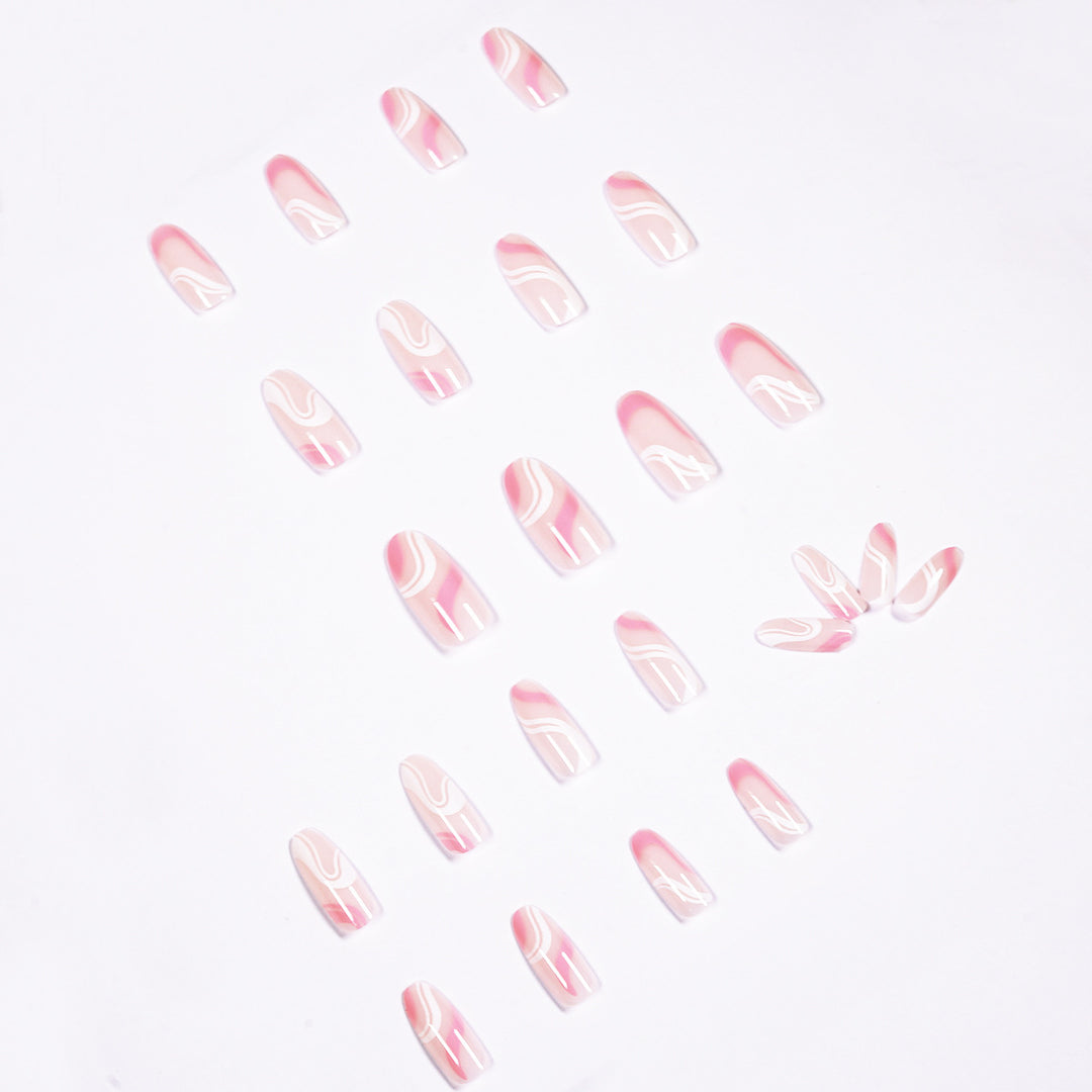 Artistic Nail Extensions with Modern Wave Pattern Bowlift