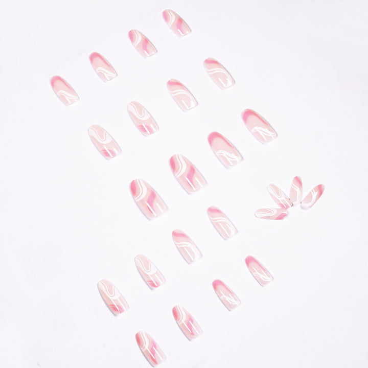 Artistic Nail Extensions with Modern Wave Pattern Bowlift