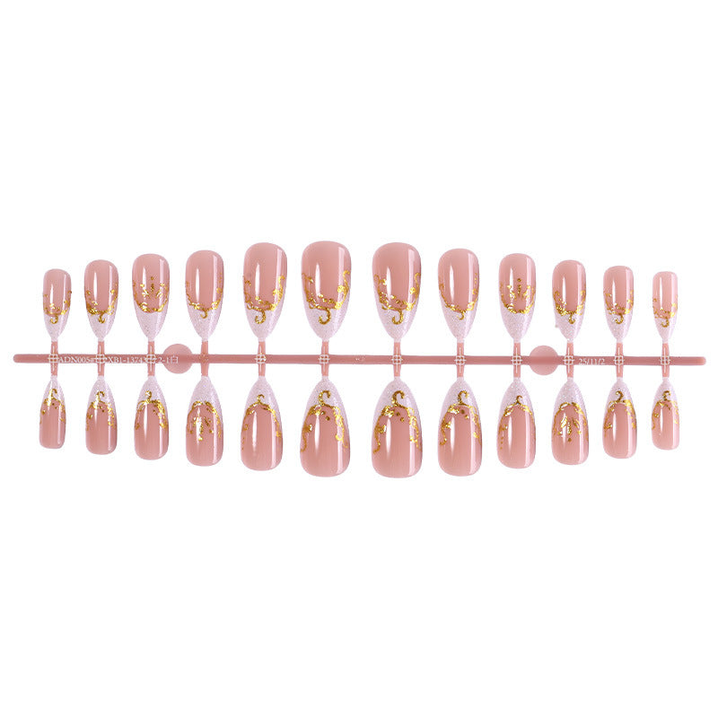 Decorative Premium Press-On Nail Set with Gold Accents Bowlift