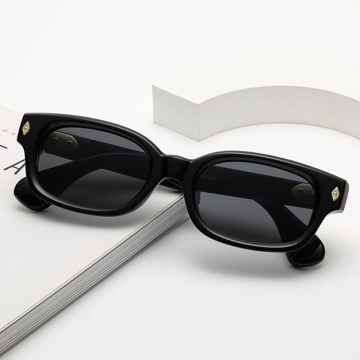 Retro Rectangular Polarized Acetate Sunglasses with Embossed Temples Bowlift