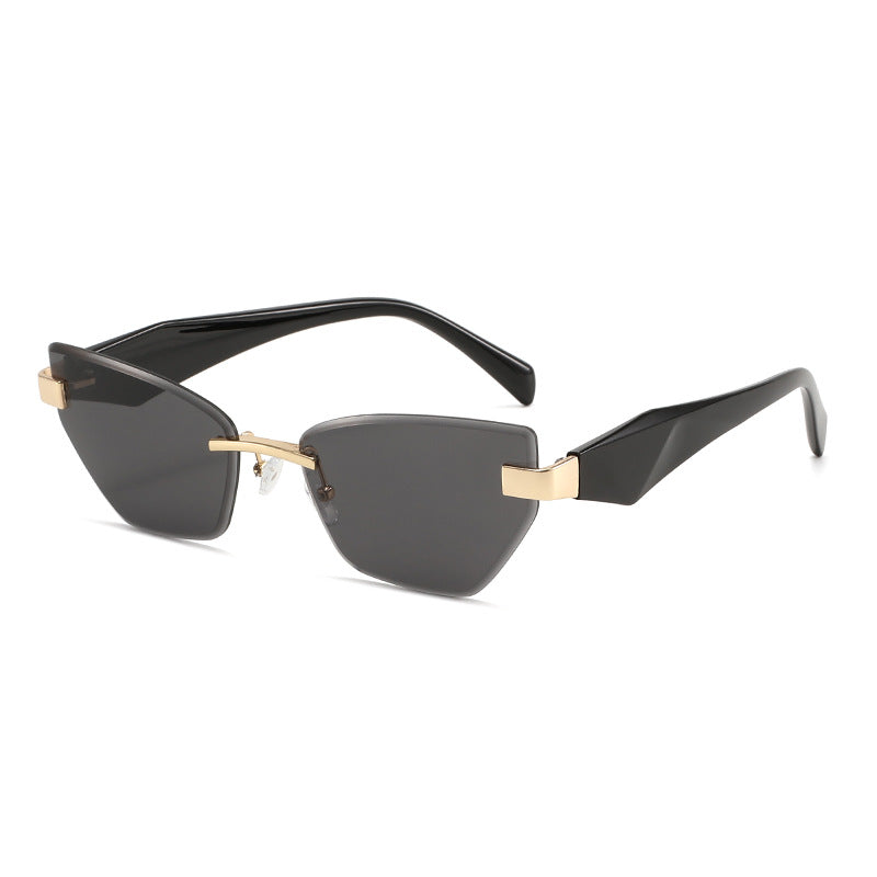 Rimless Geometric Cat-Eye Sunglasses with Sculpted Temples Bowlift